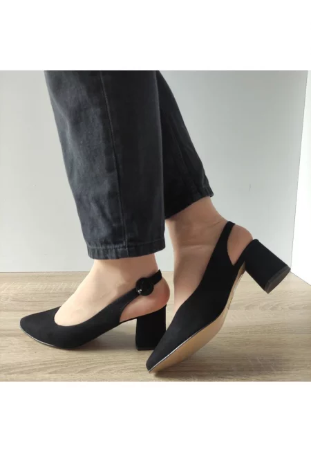 Дамски разкроени обувки  Черен велур