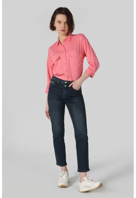 Дънки по тялото над глезена - Ултрамарин синьо