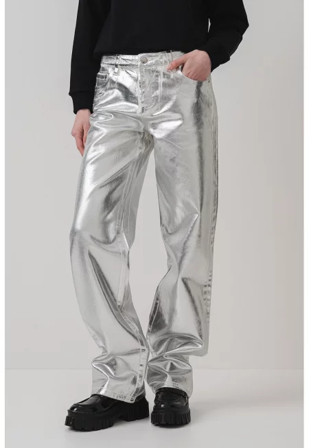 Дънки с джобове - Сребрист