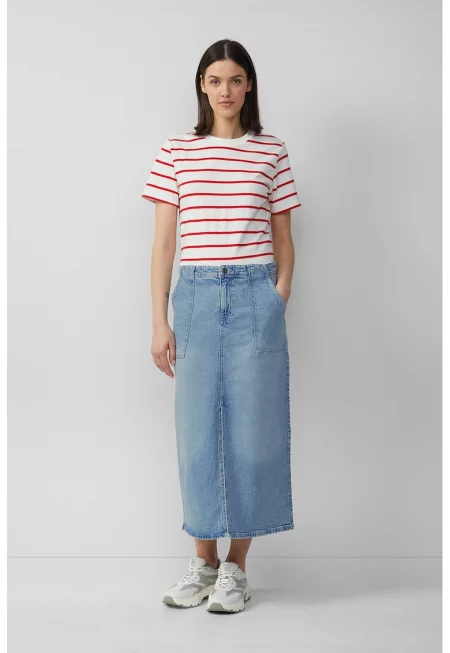 Дънкова пола с шлиц отпред - Светлосин