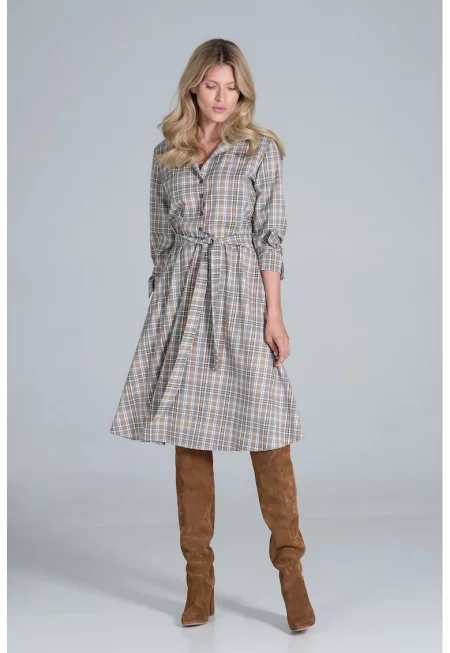 Елегантна рокля  M838 128 - миди - вискоза - бежово