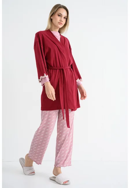 Халат за бяня с колан - Бордо
