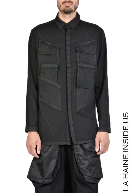 извънгабаритна риза - метален вид - с прикрепени джобове - Черен