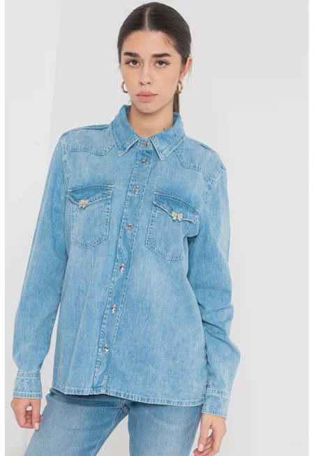 JEANS - Риза от деним със захабен ефект