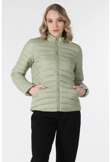 Капитонирано зимно яке с ниска яка - Зелени аспержи