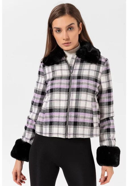 Карирано яке с еко пух