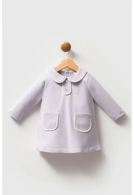 Къса памучна рокля с дълги ръкави - Светлолилав