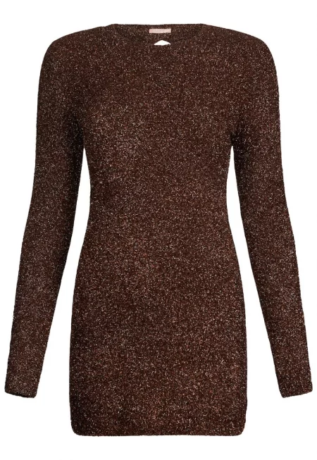 Къса вталена рокля - Тъмнокафяв