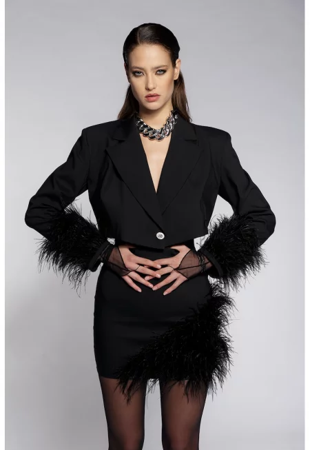 Късо сако Cosmo с пера - Черен