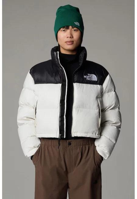 Късо зимно яке с висока яка - Черен/Мръснобял