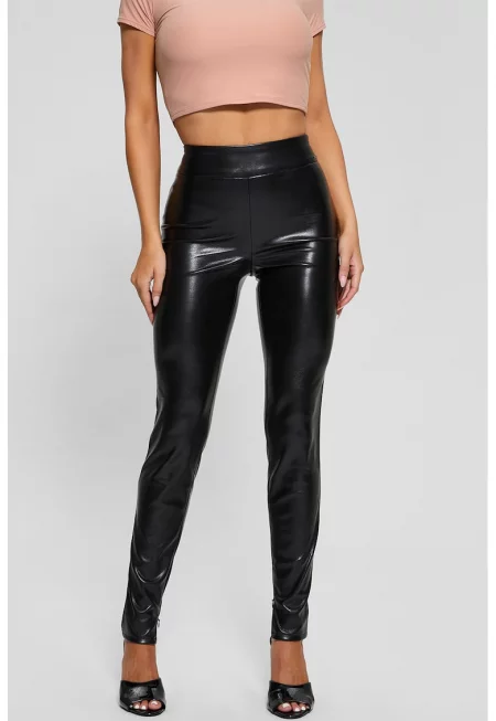 Клин с висока талия и ефект на кожа - Черен