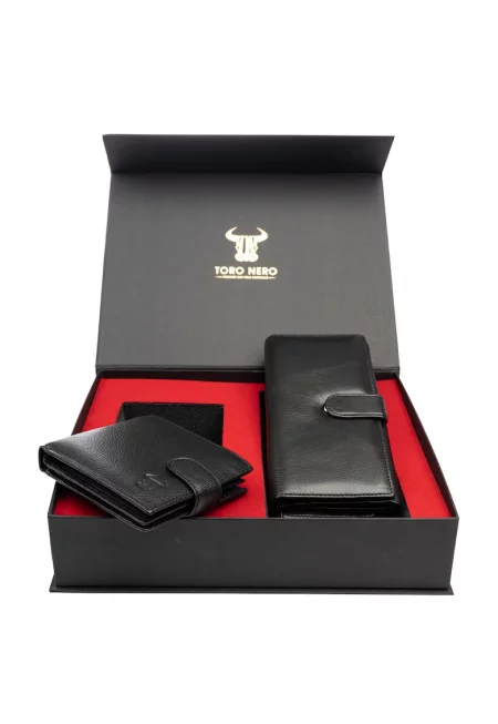 Комплект дамски портфейл и мъжки портфейл - естествена кожа - черен - Reset-Vita Opzioni