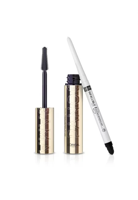 Комплект грим за очи L'Oréal Paris: 1 х Спирала Panorama by Volume Million Lashes - Black - 9.9 мл + 1 х Механичен молив за очи  Infaillible 36H Grip Meta Light - Polar White
