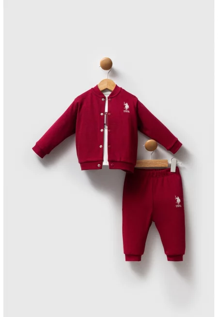 Комплект с лого - 3 части - Тъмночервен/Бял