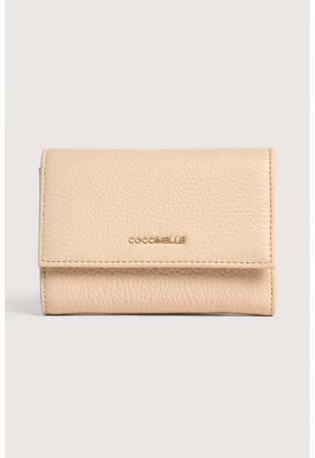 Кожен портфейл с метално лого - Праскова