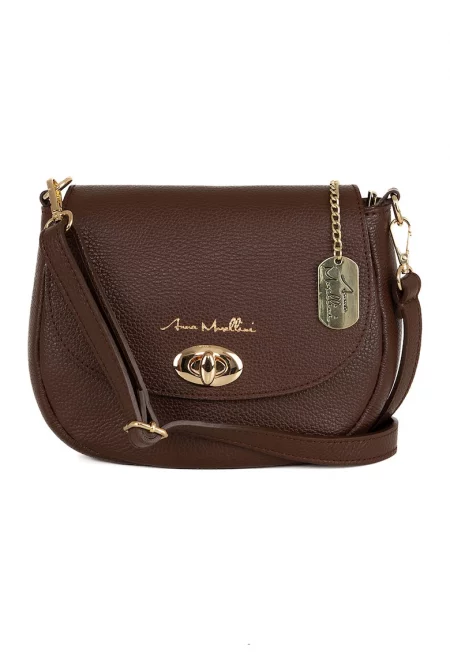 Кожена чанта през рамо с капаче