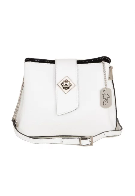 Кожена чанта през рамо с лого - Бял