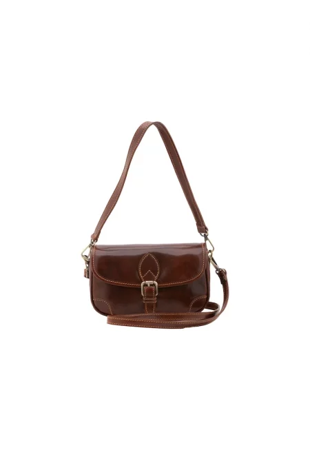 Кожена чанта през рамо с отделяща се презрамка - Кафяв