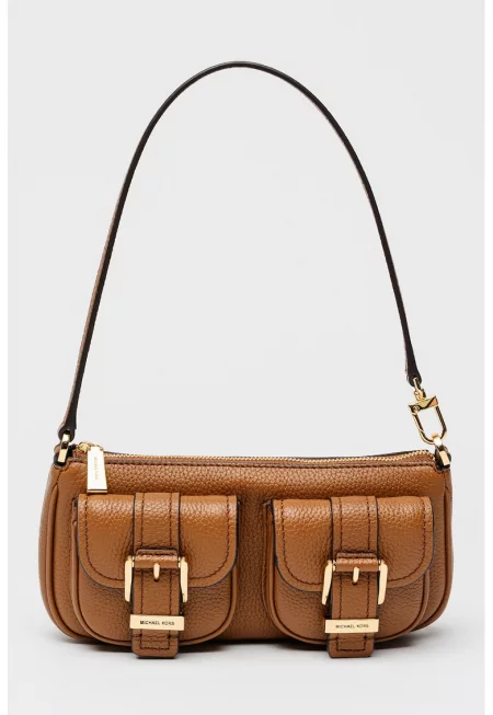 Кожена чанта през рамо Zoe с релеф - Канелено кафяво