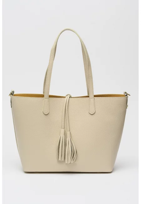 Кожена чанта - Светло бежово