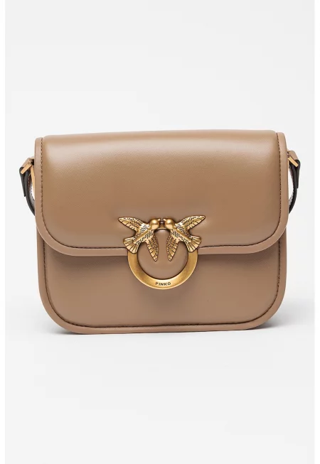 Кожена чанта за рамо с метално лого - Сиво-кафяв