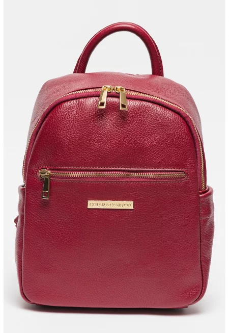 Кожена раница с лого - Тъмновиолетов