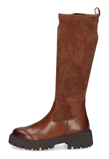 Кожени ботуши с цип - Канелено кафяво