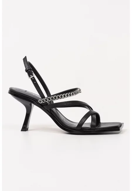 Кожени сандали с верижка - Черен