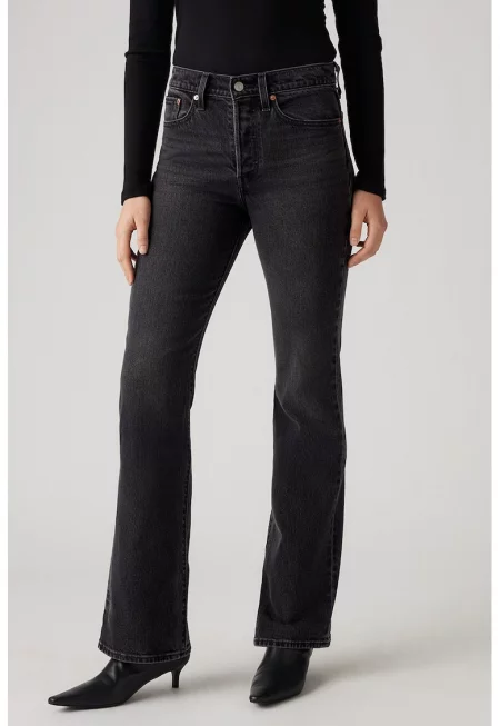 Леко разкроени дънки с висока талия - Избеляло черно