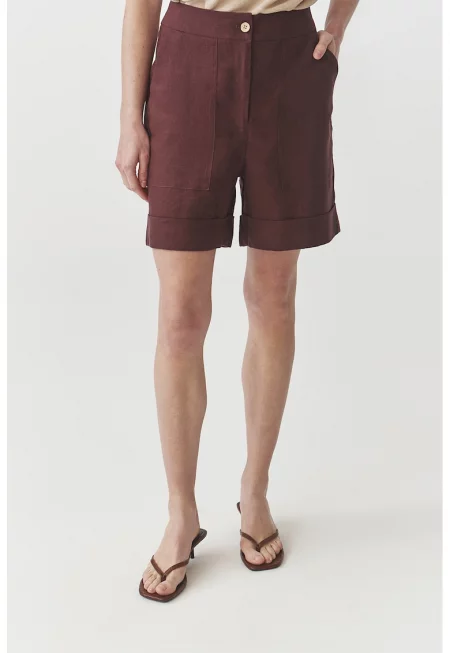 Ленен къс панталон - Кафяв