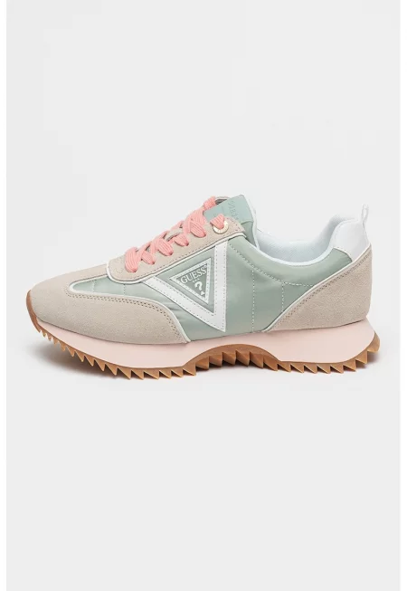 Маратонки с велур - Зелен/Корал