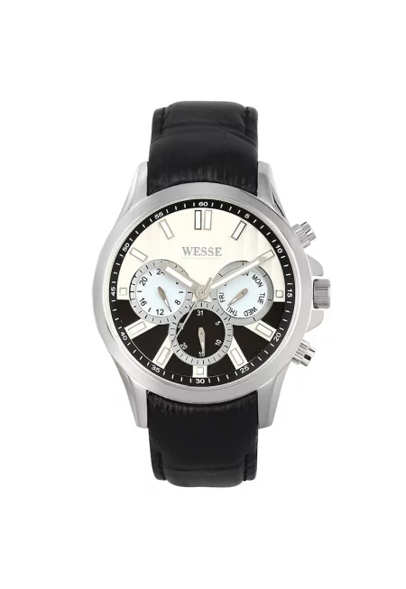 Мъжки часовник  Кварцов механизъм - 5 ATM - сребрист - черна каишка