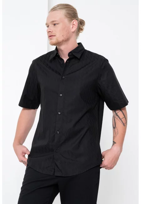 Памучна риза с къси ръкави - Черен