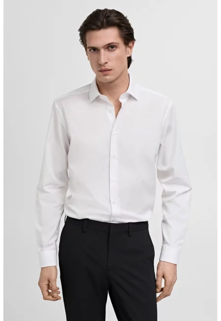 Памучна риза с класическа яка - Бял