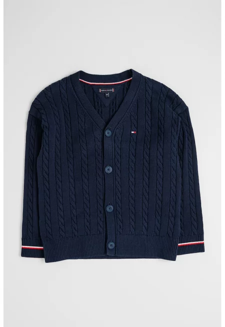 Памучна жилетка с плетен дизайн - Тъмносин