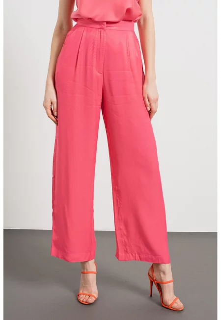 Панталон с висока талия и широк крачол - Фуксия