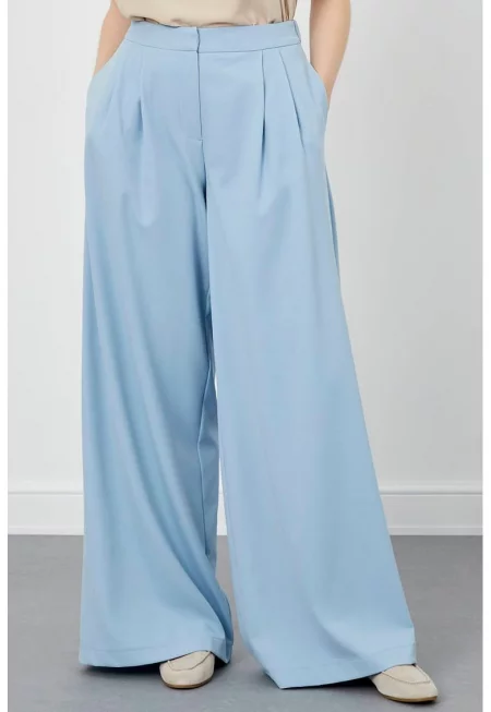 Панталон с висока талия и широк крачол - Светлосин