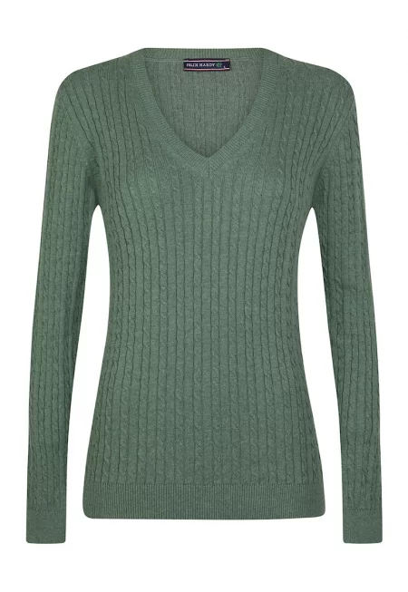 Плетен пуловер с шпиц