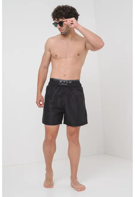 Плувни шорти с двойна талия - Черен