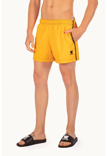 Плувни шорти с връзка - Черен/Бледооранжев