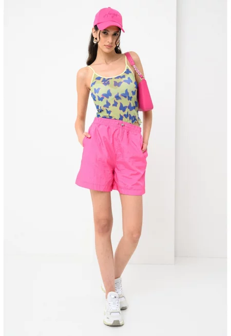 Полупрозрачен топ с принт - Зелен/Кралско Синьо