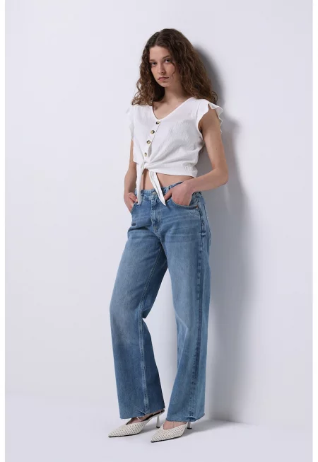 Прави дънки без подгъв - Син меланж