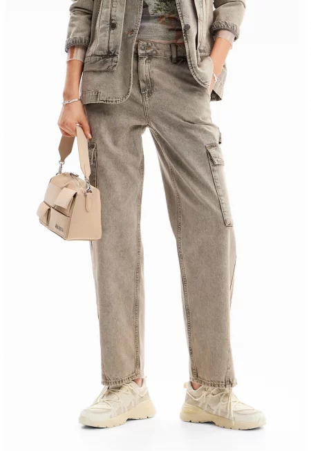 Прави дънки карго - Сиво-бежов