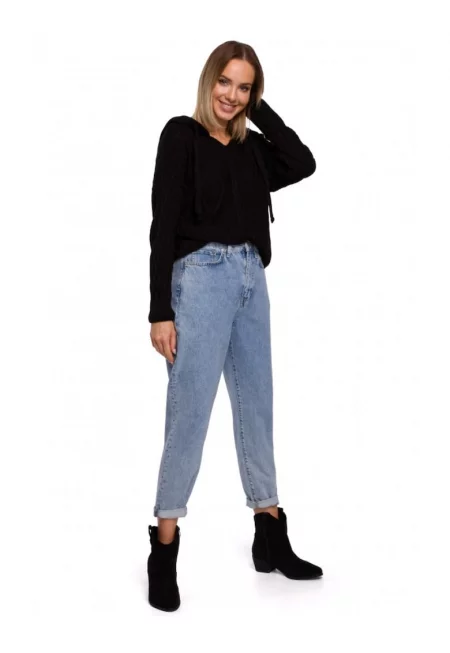 пуловер с качулка - акрил - полиамид - черен