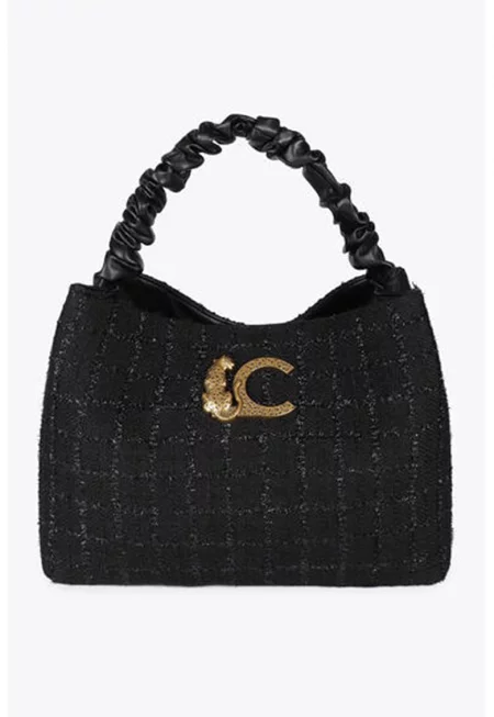 Ръчна чанта от текстил с еко кожа - Черен