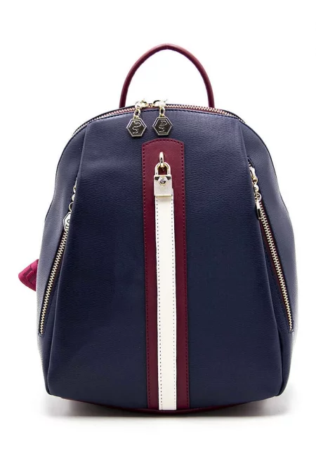 Раница от еко кожа с много джобове - Тъмночервен/Тъмносин