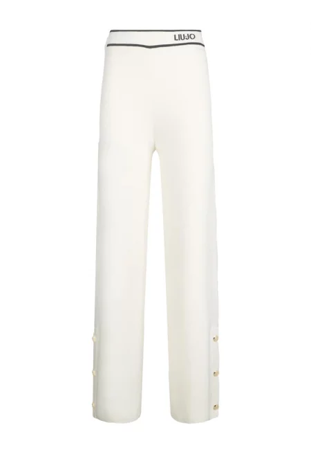 Разкроен панталон с лого - Бял