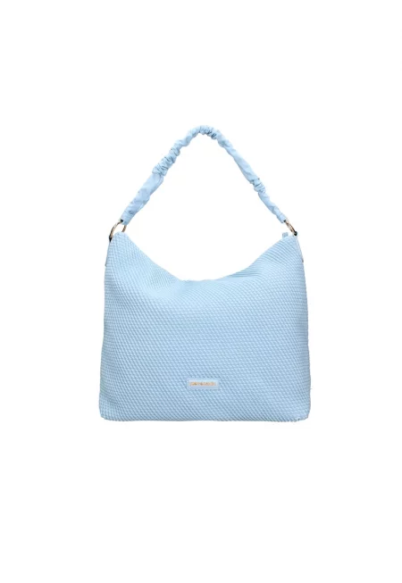 Релефна чанта Хобо от еко кожа - Светлосин