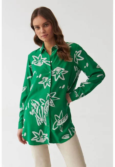Риза Libu с флорален десен - Зелен