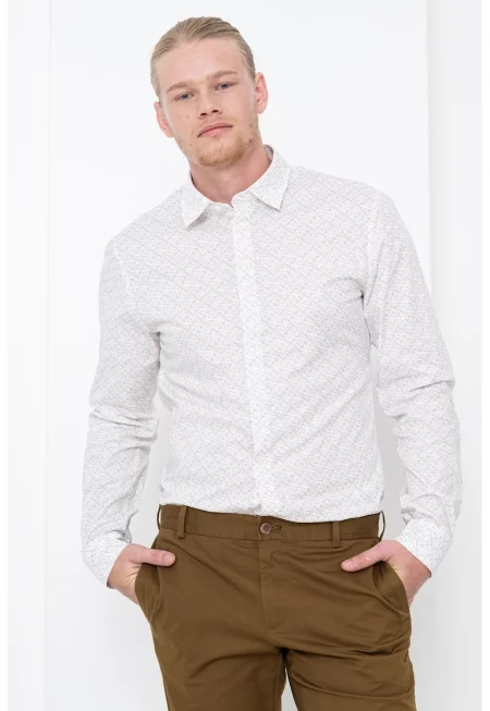 Риза с дълги ръкави и монограм - Бял/Каки